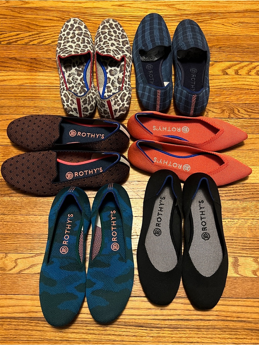 Rothy's Women's Assorted Flats — Black, Orange, Blue, Teal Camo, Leopard